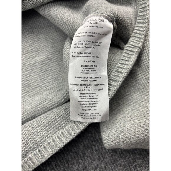 Selected Homme Vince Sweater Men's XL Gray Henley Button Neck Cotton - Picture 7 of 9